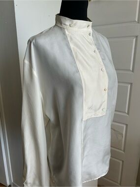 Zara NWT 100% Silk Ivory High Neck Blouse XS